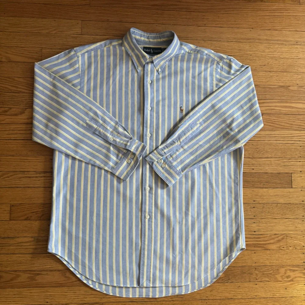 Ralph Lauren Blue and White Striped Classic Fit Shirt Neck Size 17 Preppy - Picture 3 of 14